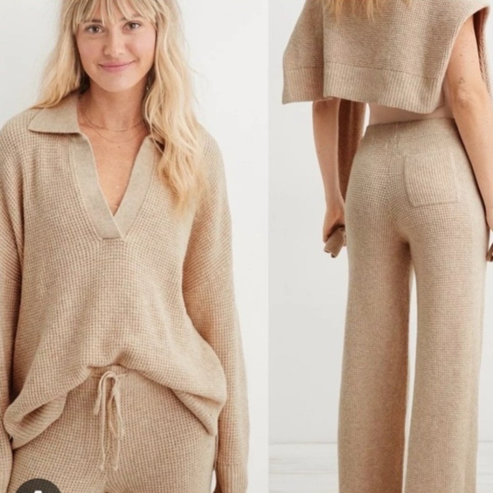 aerie Beige Knit Pantsuit Set
